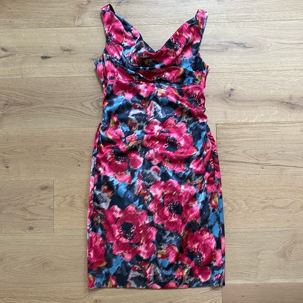 Maggy London Cowl Neck Slip Dress Floral Satin Size 12